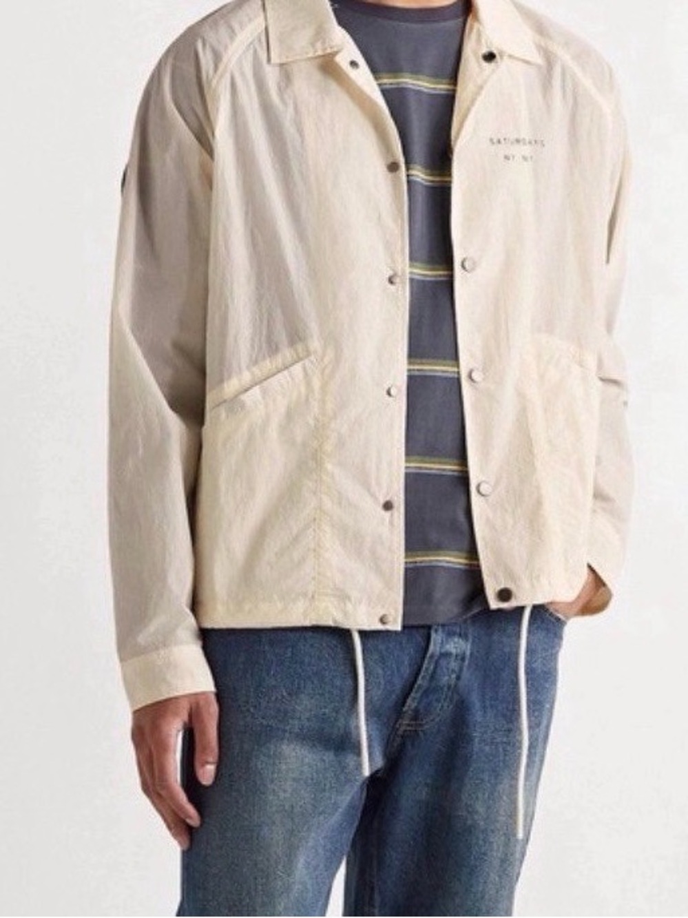 Saturdays NYC Men's Appliquéd Nylon Button-Front Lightweight Jacket Beige